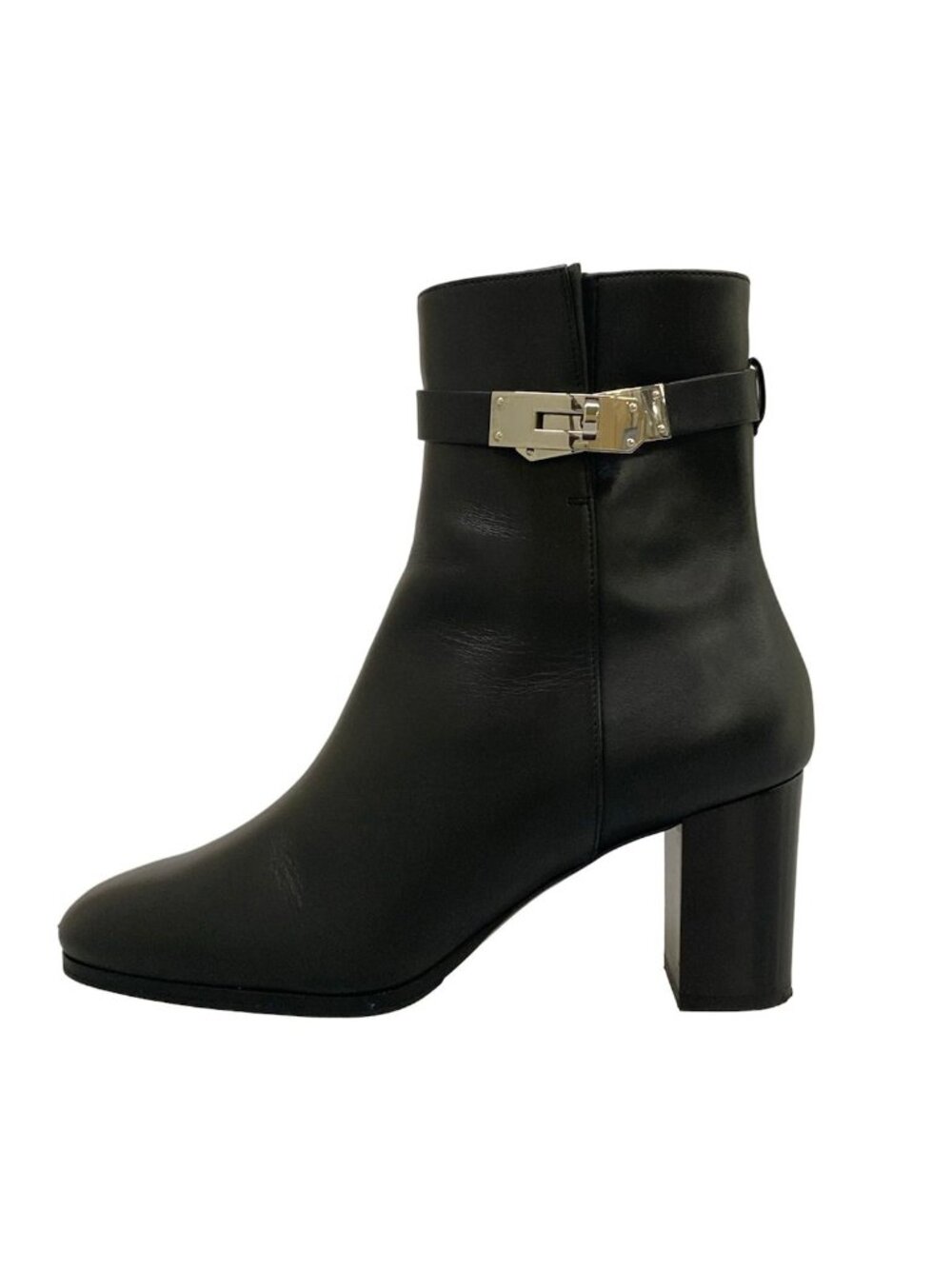 Hermes Short Boots Saint Germain Black Silver Kelly Buckle Leather